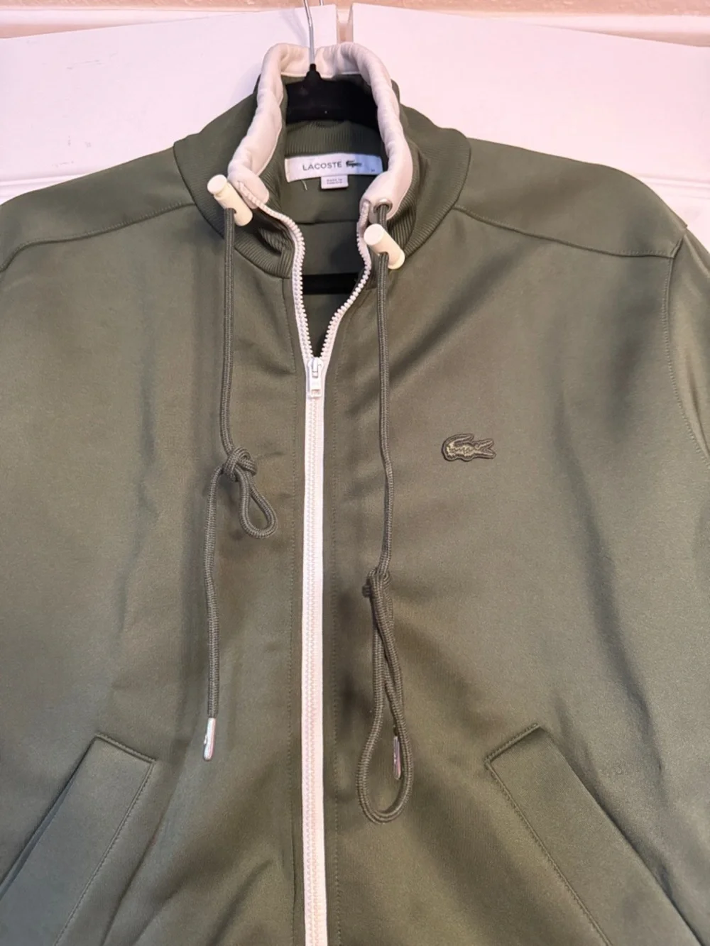 Lacoste Olive Green Full Zip Track Jacket Men’s Medium White Zip Minimal Sport - Picture 4 of 10